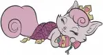 Disney Princess Palace Pets Beauty Cat Aurora Pink Sleeping With Rose Cute Feline Set - Filled Embroidery Design - 4452
