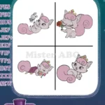 Disney Princess Palace Pets Beauty Cat Aurora Pink Sleeping With Rose Cute Feline Set - Filled Embroidery Design - Instant Download