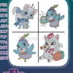 Disney Princess Palace Pets Seashell Pony Ariel Bluebird Cat Winter Outfit - Filled Embroidery Design - Instant Download