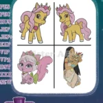 Disney Princess Palace Pets Petite Pony Belle Summer Dog Rapunzel Jasmine Indian Dress - Filled Embroidery Design - Instant Download