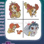 Disney Palace Pets Belles Teacup Cinderellas Slipper Ariels Matey Squirrel Auroras Otto - Filled Embroidery Design - Instant Download