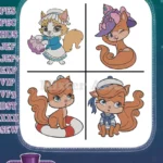 Disney Palace Pets Furry Tail Friends Cat Squirrel With Lifebuoy And Ariels Dog Matey - Filled Embroidery Design - Instant Download