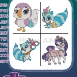 Disney Palace Pets Pocahontas Pounce River Ariels Waddles And Seashell Pony - Filled Embroidery Design - Instant Download