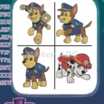 Paw Patrol Pups Chase Police Dog And Marshall Firefighter Dog Action Poses - Filled Embroidery Design - Instant Download
