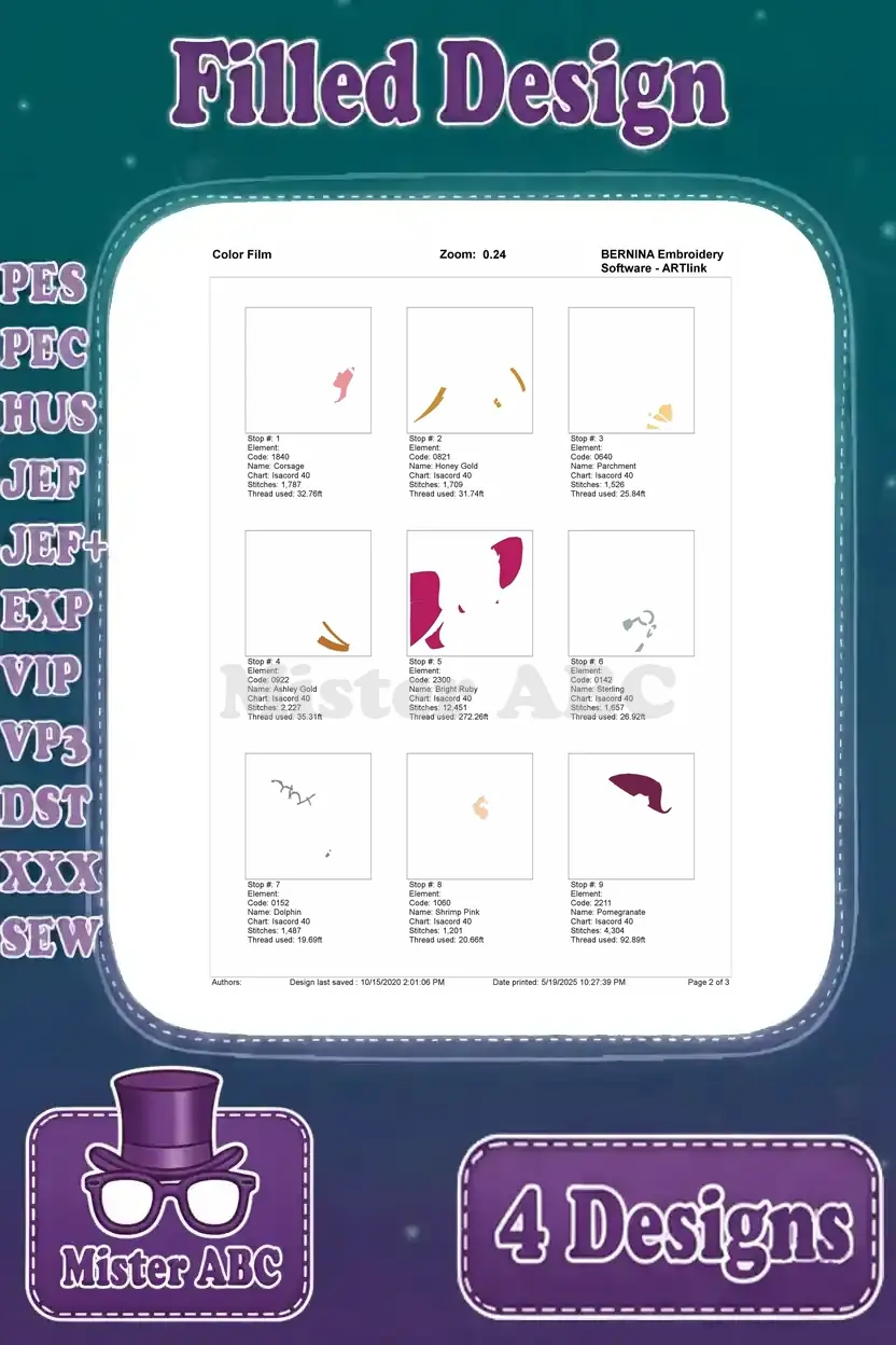 Color film page for the second Captain Hook and Tiger Lily design, showing the initial embroidery stages.