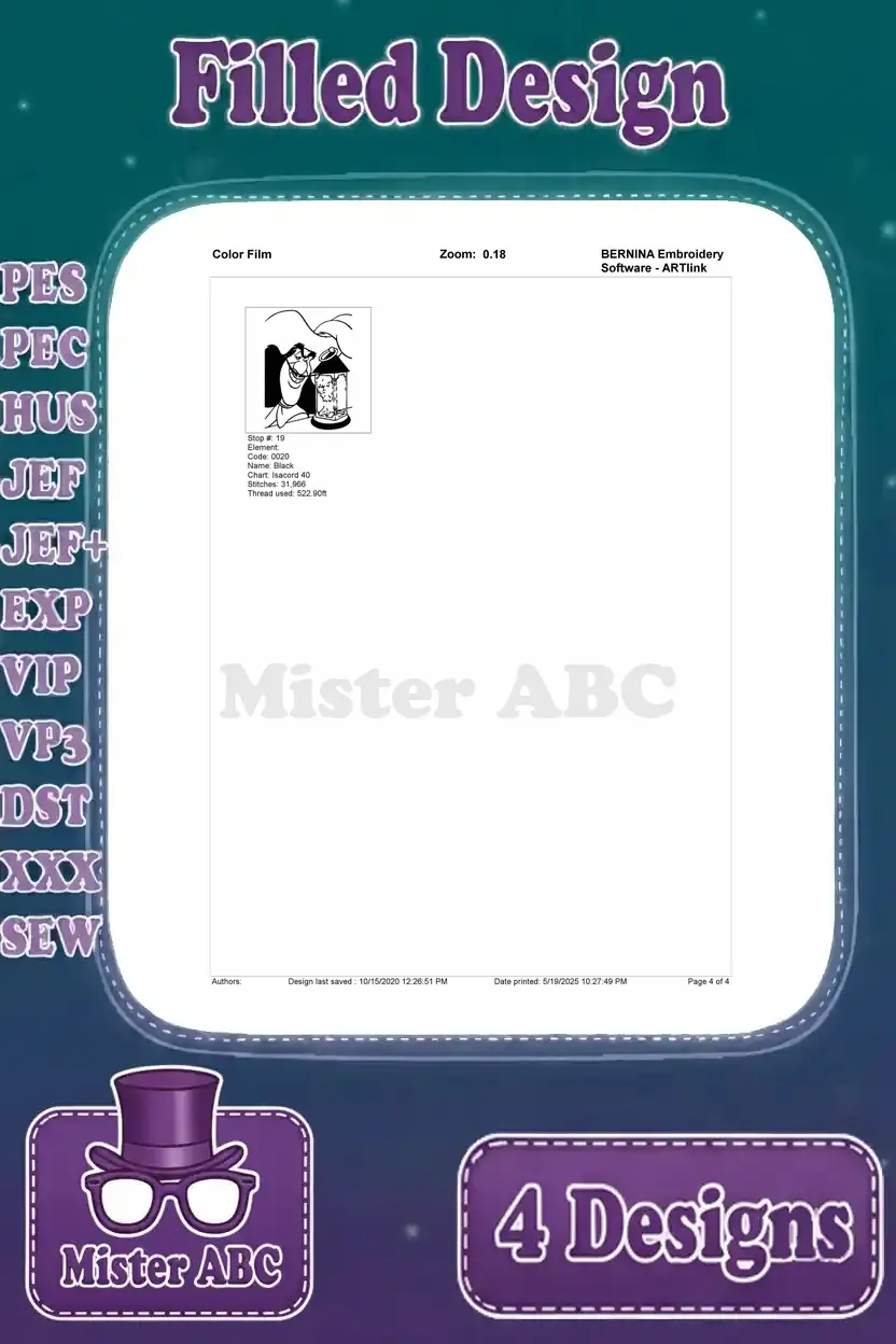 Final color film page for Captain Hook and Tinker Bell in a lantern, showing the last stitch sequences.