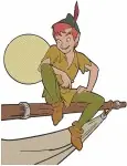 Peter Pan With His Mischievous Shadow - Sitting And Lookout Poses By Moonlight - Neverland Mystery And Magic - Filled Embroidery Design - 4662