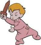Peter Pan'S Michael Darling In Pink Pajamas With Teddy Bear - Innocent Child Poses - Neverland Character - Filled Embroidery Design - 4724
