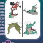 Peter Pan Captain Hook On Tick Tock Crocodile And Crocodile Chasing Hook - Filled Embroidery Design - Instant Download