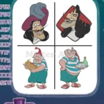 Peter Pan Captain Hook Portraits And Mr Smee First Mate Character Poses - Filled Embroidery Design - Instant Download