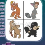 Peter Pan'S Lost Boys In Animal Costumes - Cubby Bear Nibs Rabbit Slightly Fox And Skunk - Neverland Playtime - Filled Embroidery Design - Instant Download