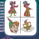 Peter Pan And Captain Hook Collection - Hero Portrait On Cloud And Villain Poses - Neverland Rivals - Filled Embroidery Design - Instant Download