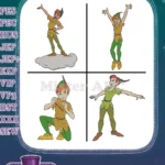 Peter Pan Flying On Cloud And Tiger Lily With Headdress In Majestic Flight - Neverland Sky Warriors - Filled Embroidery Design - Instant Download