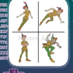 Peter Pan Flying High And Captain Hook At Ship'S Helm - Neverland Hero Vs Villain Dynamic Scene - Filled Embroidery Design - Instant Download