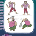 Peter Pan'S Mr Smee The Comical Pirate Crew Member - Sword Wielding And Character Poses - Neverland Sea Dog - Filled Embroidery Design - Instant Download