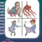 Peter Pan'S Wendy Darling Flying - Nana The Dog And Giant Red Octopus Monster - Neverland Magic Moments - Filled Embroidery Design - Instant Download