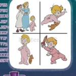 Peter Pan'S Michael Darling In Pink Pajamas With Teddy Bear - Innocent Child Poses - Neverland Character - Filled Embroidery Design - Instant Download