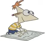 Disney Phineas And Ferb Phineas Flynn With Blueprints Excited Invention Ideas Set - Filled Embroidery Design - 4791