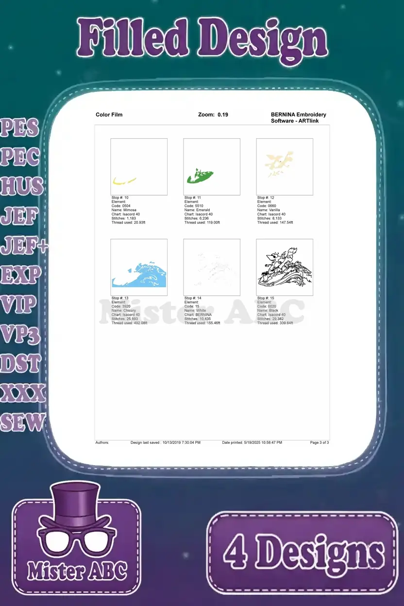 Second page of the color film for Phineas and Ferb surfing, completing the intricate color sequence.