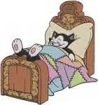 Disney Pinocchio Figaro Kitten Sleeping In Box Walking Cute Pet Cat Bundle - Filled Embroidery Design - 4817