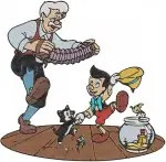 Disney Pinocchio Geppetto With Pinocchio Figaro Cleo Workshop Family Scenes - Filled Embroidery Design - 4826