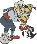 Disney Pinocchio Geppetto With Pinocchio Figaro Cleo Workshop Family Scenes - Filled Embroidery Design - 4827