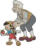 Disney Pinocchio Geppetto And Pinocchio Father Son Moments Hugging Playing - Filled Embroidery Design - 4830