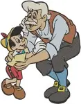 Disney Pinocchio Geppetto And Pinocchio Father Son Moments Hugging Playing - Filled Embroidery Design - 4831