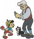 Disney Pinocchio Geppetto With Pinocchio Figaro Cleo Red Lobster Inn Scene Designs - Filled Embroidery Design - 4835