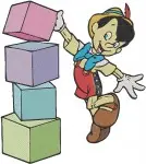 Pinocchio Wooden Boy With Blocks Cake At Blackboard And Pointing Poses - Filled Embroidery Design - 4861