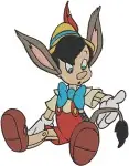 Pinocchio As Donkey Boy With Apple And Classic Portrait Character - Filled Embroidery Design - 4865