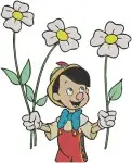 Pinocchio Puppet Boy Portraits With Flower And Various Standing Expressions - Filled Embroidery Design - 4871