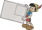Pinocchio Character Poses Standing With Paper In Frame And Pointing Views - Filled Embroidery Design - 4874