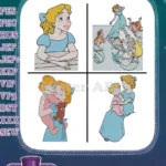 Disney Peter Pan Wendy Darling Reading Story Mice Helping Mother With Baby Bundle - Filled Embroidery Design - Instant Download