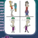 Disney Phineas And Ferb Candace With Ferb Doofenshmirtz Evil Scientist Characters - Filled Embroidery Design - Instant Download