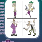 Disney Phineas And Ferb Ferb Fletcher Dr Doofenshmirtz Perry Platypus Disguise - Filled Embroidery Design - Instant Download