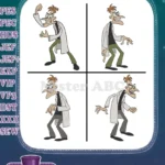 Disney Phineas And Ferb Dr Doofenshmirtz Evil Scientist Various Scheming Poses Bundle - Filled Embroidery Design - Instant Download