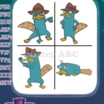 Disney Phineas And Ferb Perry The Platypus Agent P Fedora Various Poses - Filled Embroidery Design - Instant Download