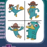 Disney Phineas And Ferb Perry The Platypus Agent P Action Poses Fighting Stance - Filled Embroidery Design - Instant Download