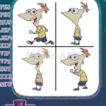 Disney Phineas And Ferb Phineas Flynn Red Haired Inventor Various Happy Poses Bundle - Filled Embroidery Design - Instant Download