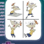 Disney Phineas And Ferb Phineas Flynn With Blueprints Excited Invention Ideas Set - Filled Embroidery Design - Instant Download