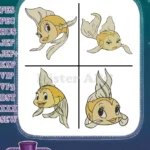 Disney Pinocchio Cleo The Goldfish Pet Fish Various Swimming Poses Cute Designs - Filled Embroidery Design - Instant Download
