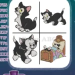 Disney Pinocchio Figaro Kitten Sleeping In Box Walking Cute Pet Cat Bundle - Filled Embroidery Design - Instant Download