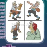 Disney Pinocchio Geppetto The Woodcarver Playing Accordion Dancing With Figaro Collection - Filled Embroidery Design - Instant Download