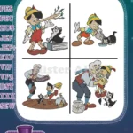 Disney Pinocchio Geppetto With Pinocchio Figaro Cleo Workshop Family Scenes - Filled Embroidery Design - Instant Download