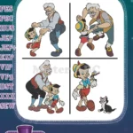 Disney Pinocchio Geppetto And Pinocchio Dancing Playing Puppet Boy Love - Filled Embroidery Design - Instant Download