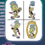 Pinocchio Jiminy Cricket Dapper Poses With Top Hat And In Ornate Frame - Filled Embroidery Design - Instant Download