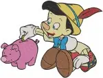 Pinocchio With Bow Arrow Piggy Bank And Various Adventurous Character Poses - Filled Embroidery Design - 4882