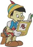 Pinocchio Reading Book Sitting Marching With Apple And Various Boyhood Poses - Filled Embroidery Design - 4901