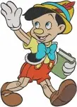 Pinocchio Reading Book Sitting Marching With Apple And Various Boyhood Poses - Filled Embroidery Design - 4903